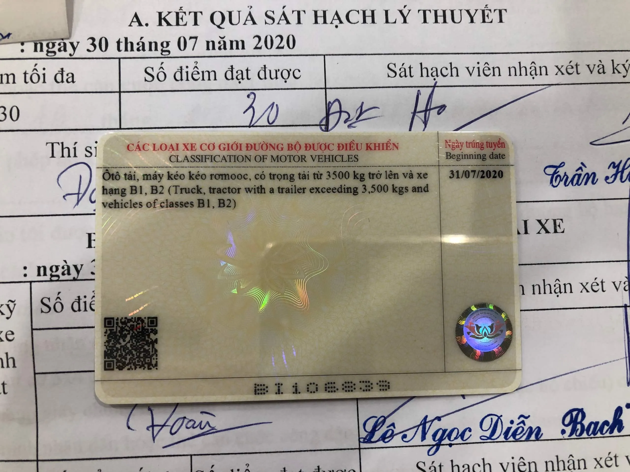 Mặt sau bằng lái xe ô tô hạng C