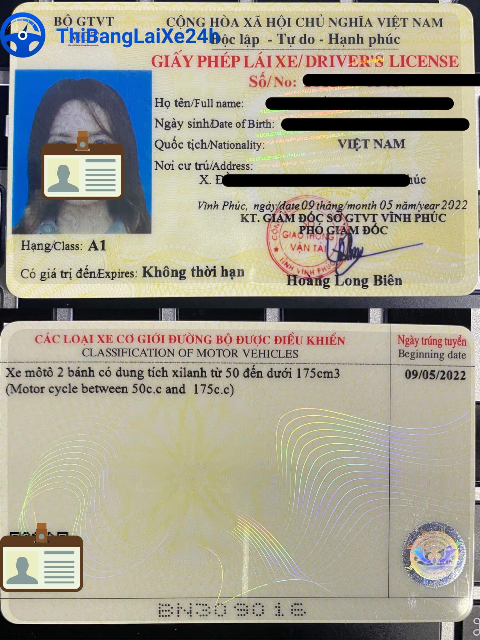 bang lai xe A1 la gi