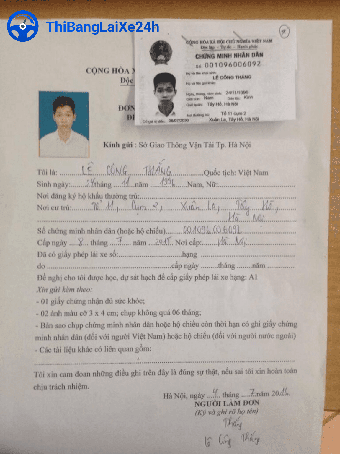 ho so thi bang lai xe may a1