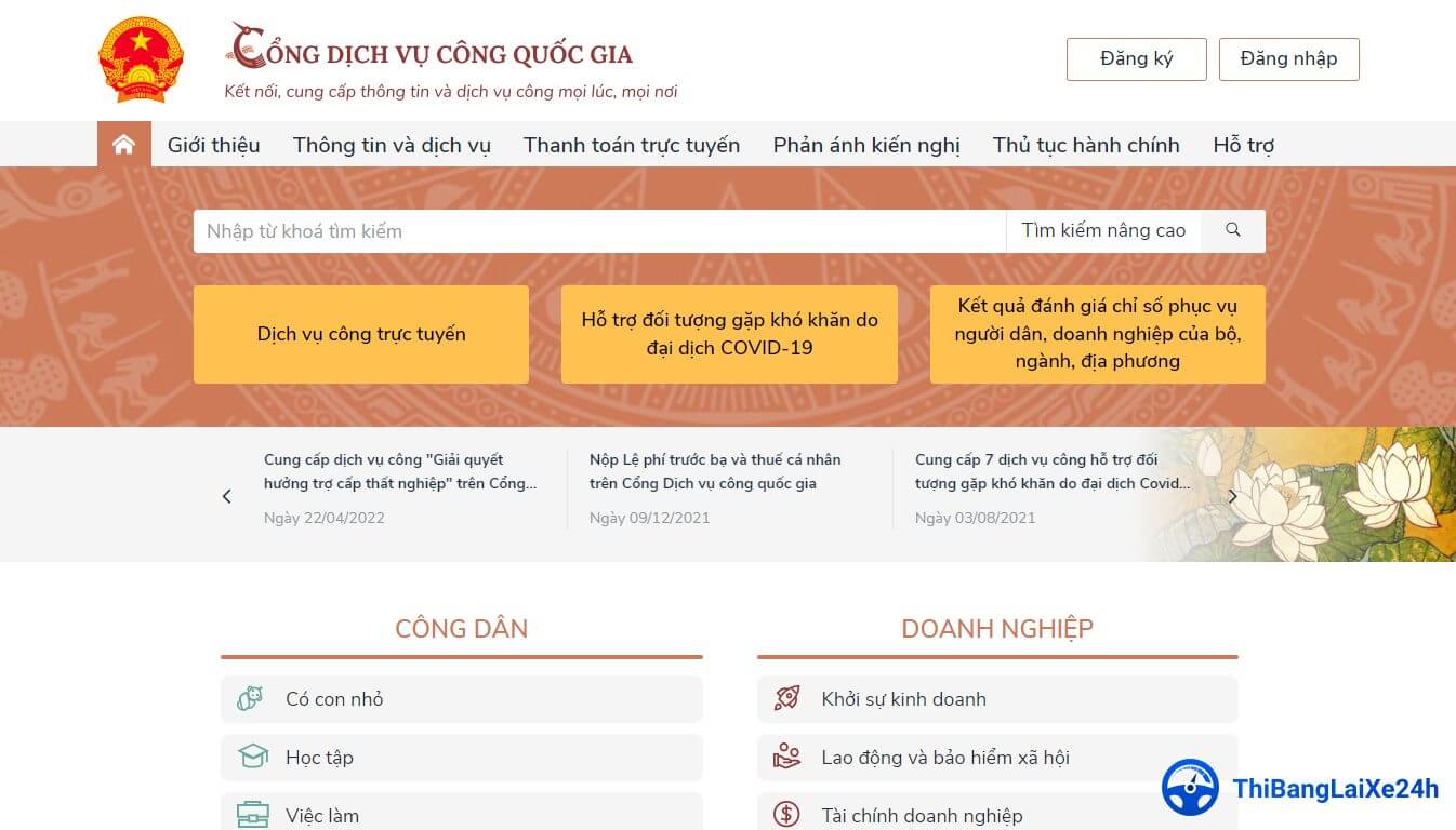 Website Cổng thông tin dịch vụ Quốc gia