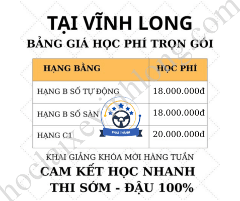 Bảng giá học lái xe ô tô phát thành vĩnh long